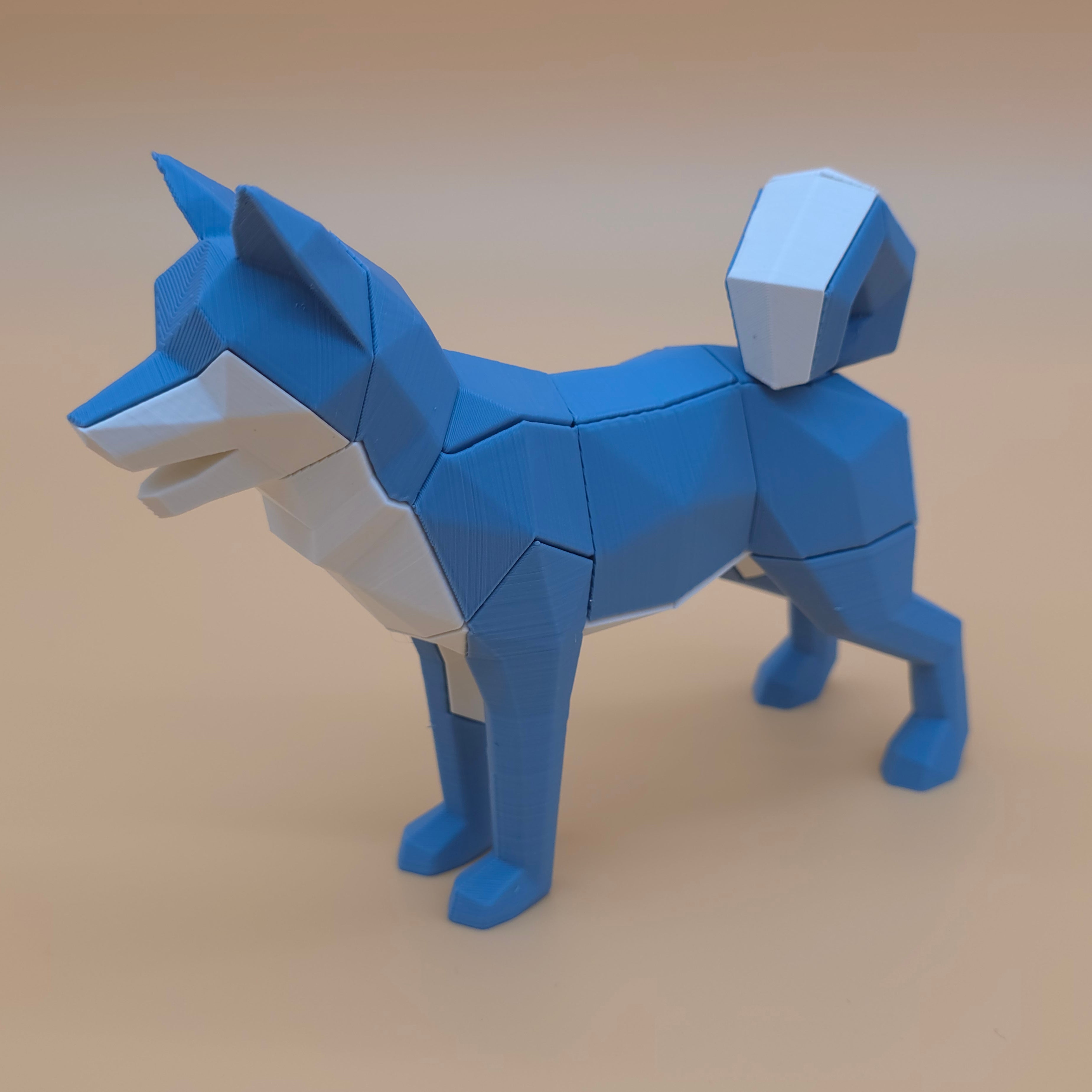 Haze blue magnetic Shiba Inu dog puzzle on a beige background